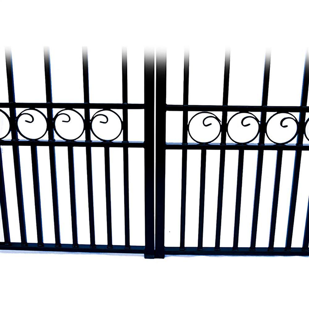 ALEKO 19 ft. x 6 ft. Black Steel Dual Swing Driveway Gate Paris Style 14 ft. with Pedestrian Gate 5 ft. Fence Gate