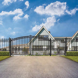 ALEKO 19 ft. x 6 ft. Black Steel Dual Swing Driveway Gate Paris Style 14 ft. with Pedestrian Gate 5 ft. Fence Gate