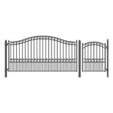 ALEKO 19 ft. x 14 ft. x 6 ft. x 5 ft. Black Steel Single Swing Driveway Gate Paris Style with Pedestrian Gate Fence Gate