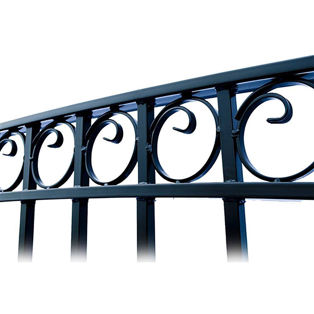 ALEKO 19 ft. x 14 ft. x 6 ft. x 5 ft. Black Steel Single Swing Driveway Gate Paris Style with Pedestrian Gate Fence Gate