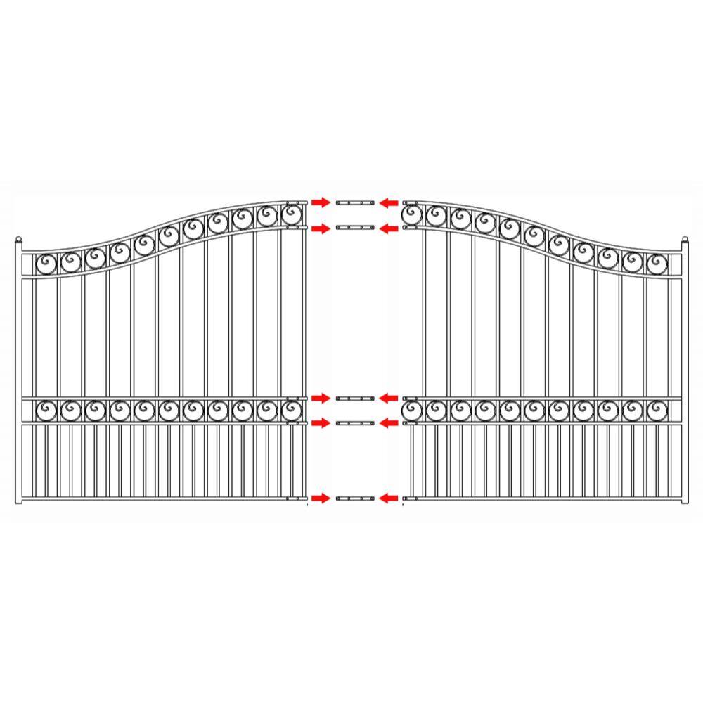 ALEKO 19 ft. x 14 ft. x 6 ft. x 5 ft. Black Steel Single Swing Driveway Gate Paris Style with Pedestrian Gate Fence Gate