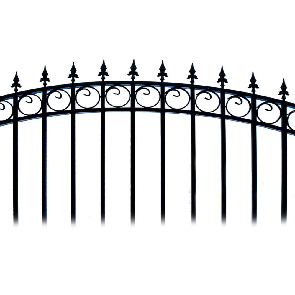 ALEKO Prague Style 14 ft. x 6 ft. with Pedestrian Gate Black Steel Swing Dual Driveway Fence Gate