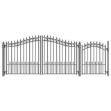 ALEKO Prague Style 14 ft. x 6 ft. with Pedestrian Gate Black Steel Swing Dual Driveway Fence Gate