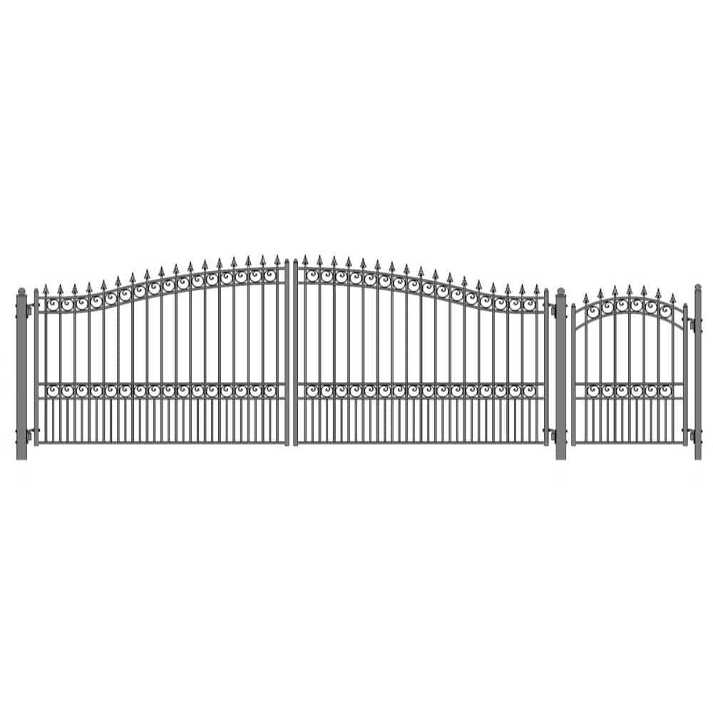 ALEKO London Style 16 ft. x 6 ft. with Pedestrian Gate Black Steel Swing Dual Driveway Fence Gate