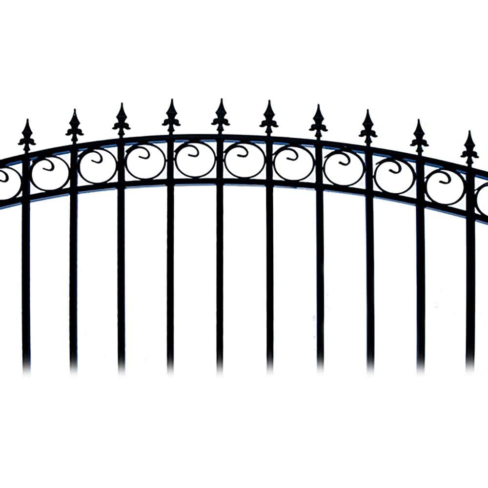 ALEKO 21 ft. x 6 ft. Black Steel Single Swing Driveway Gate Prague Style 16 ft. with Pedestrian Gate 5 ft. Fence Gate