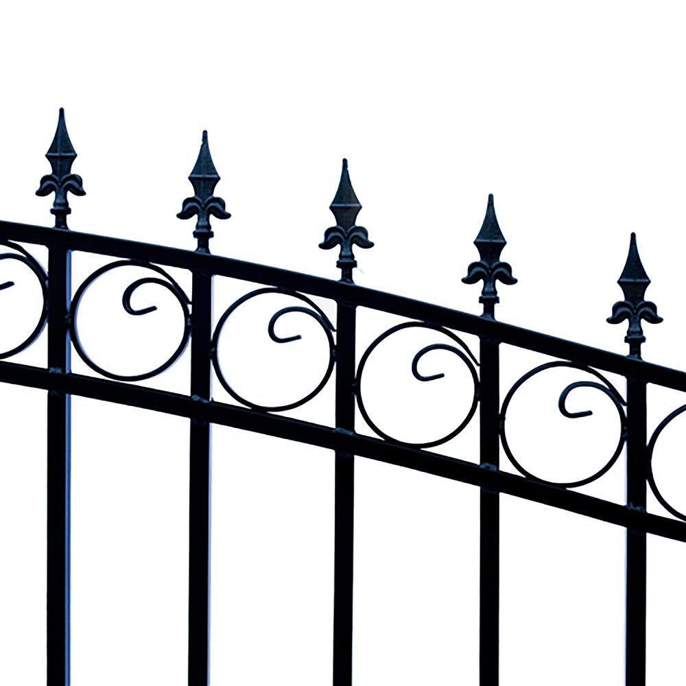 ALEKO 21 ft. x 6 ft. Black Steel Single Swing Driveway Gate Prague Style 16 ft. with Pedestrian Gate 5 ft. Fence Gate