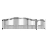 ALEKO 21 ft. x 6 ft. Black Steel Single Swing Driveway Gate Prague Style 16 ft. with Pedestrian Gate 5 ft. Fence Gate