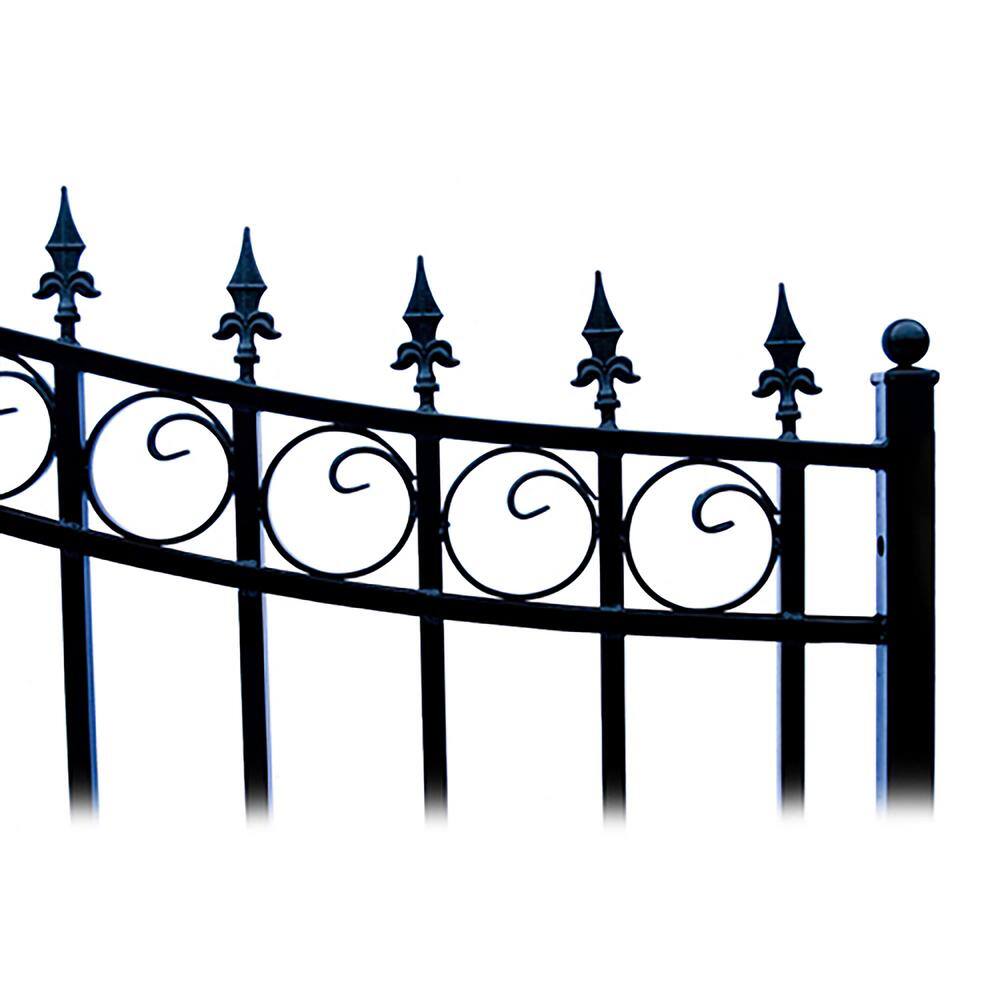 ALEKO 21 ft. x 6 ft. Black Steel Single Swing Driveway Gate Prague Style 16 ft. with Pedestrian Gate 5 ft. Fence Gate