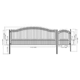 ALEKO 21 ft. x 6 ft. Black Steel Single Swing Driveway Gate Prague Style 16 ft. with Pedestrian Gate 5 ft. Fence Gate