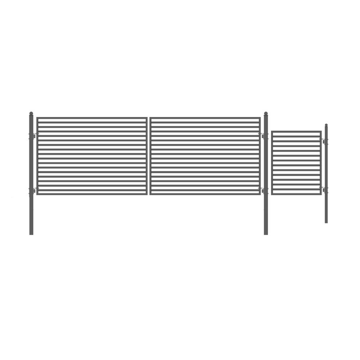 ALEKO 23 ft. x 6 ft. Black Steel Dual Swing Driveway Gate Milan Style 18 ft. with Pedestrian Gate 5 ft. Fence Gate