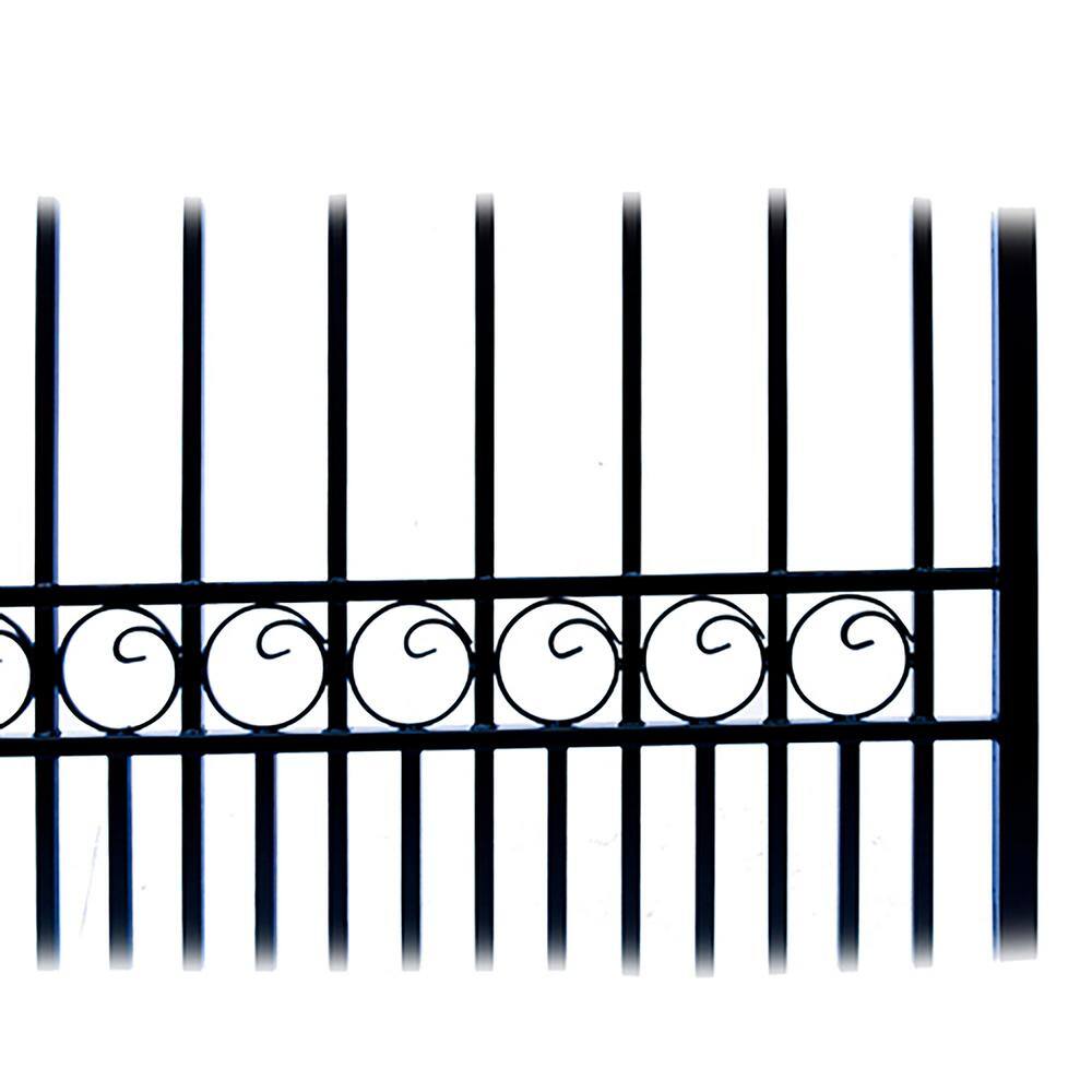ALEKO 23 ft. x 6 ft. Black Steel Dual Swing Driveway Gate PARIS Style 18 ft. with Pedestrian Gate 5 ft. Fence Gate