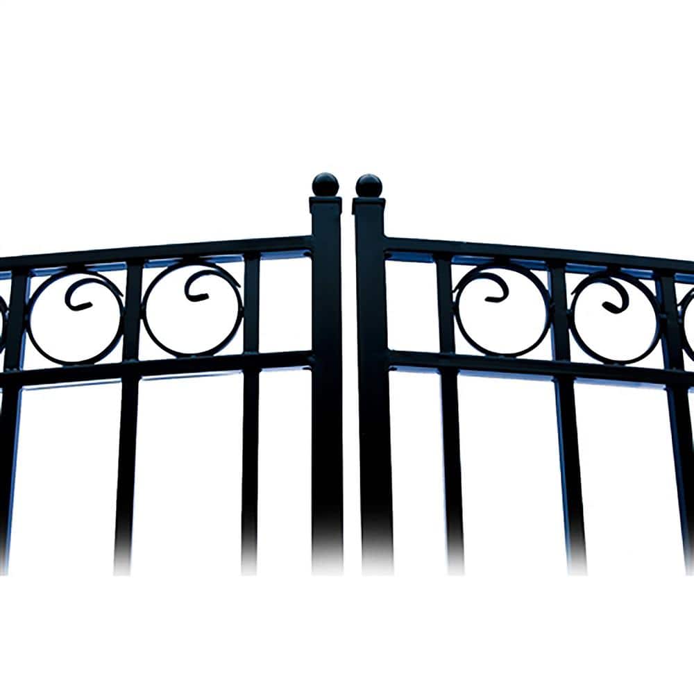 ALEKO 23 ft. x 6 ft. Black Steel Dual Swing Driveway Gate PARIS Style 18 ft. with Pedestrian Gate 5 ft. Fence Gate