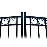 ALEKO 23 ft. x 6 ft. Black Steel Dual Swing Driveway Gate PARIS Style 18 ft. with Pedestrian Gate 5 ft. Fence Gate