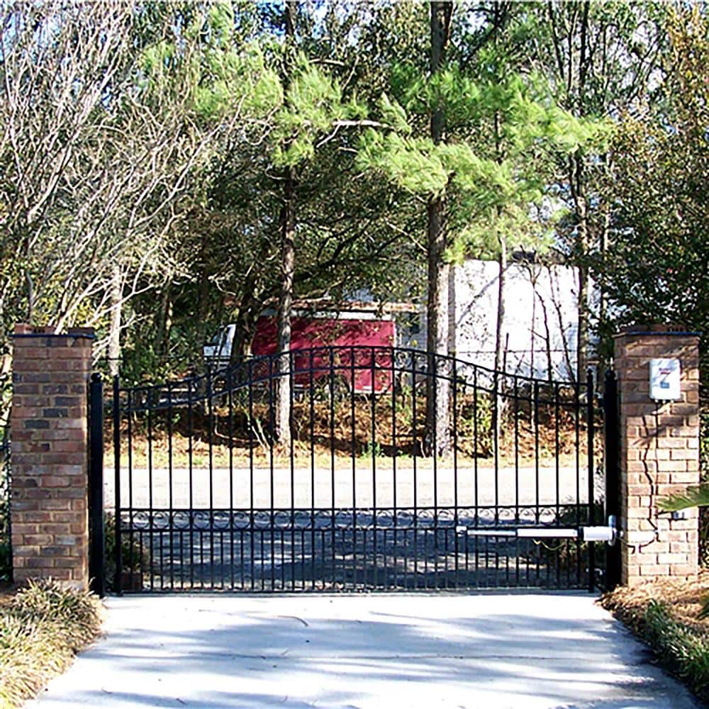 ALEKO 23 ft. x 6 ft. Black Steel Single Swing Driveway Gate PARIS Style 18 ft. with Pedestrian Gate 5 ft. Fence Gate