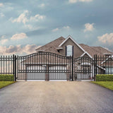 ALEKO 23 ft. x 6 ft. Black Steel Single Swing Driveway Gate PARIS Style 18 ft. with Pedestrian Gate 5 ft. Fence Gate
