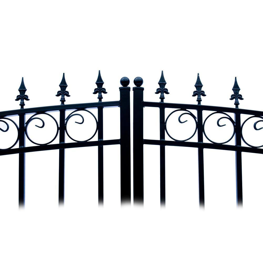 ALEKO Prague Style 18 ft. x 6 ft. with Pedestrian Gate Black Steel Swing Dual Driveway Fence Gate