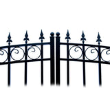 ALEKO Prague Style 18 ft. x 6 ft. with Pedestrian Gate Black Steel Swing Dual Driveway Fence Gate