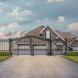 ALEKO Prague Style 18 ft. x 6 ft. with Pedestrian Gate Black Steel Swing Dual Driveway Fence Gate