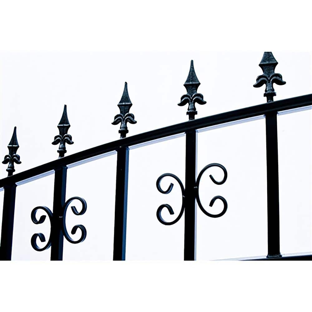 ALEKO 23 ft. x 6 ft. Black Steel Dual Swing Driveway Gate VENICE Style 18 ft. with Pedestrian Gate 5 ft. Fence Gate