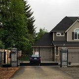 ALEKO 23 ft. x 6 ft. Black Steel Dual Swing Driveway Gate VENICE Style 18 ft. with Pedestrian Gate 5 ft. Fence Gate