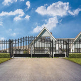 ALEKO 23 ft. x 6 ft. Black Steel Dual Swing Driveway Gate VENICE Style 18 ft. with Pedestrian Gate 5 ft. Fence Gate