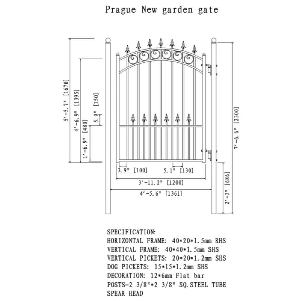 ALEKO Prague Style 4 ft. x 5 ft. Black Steel Pedestrian Fence Gate