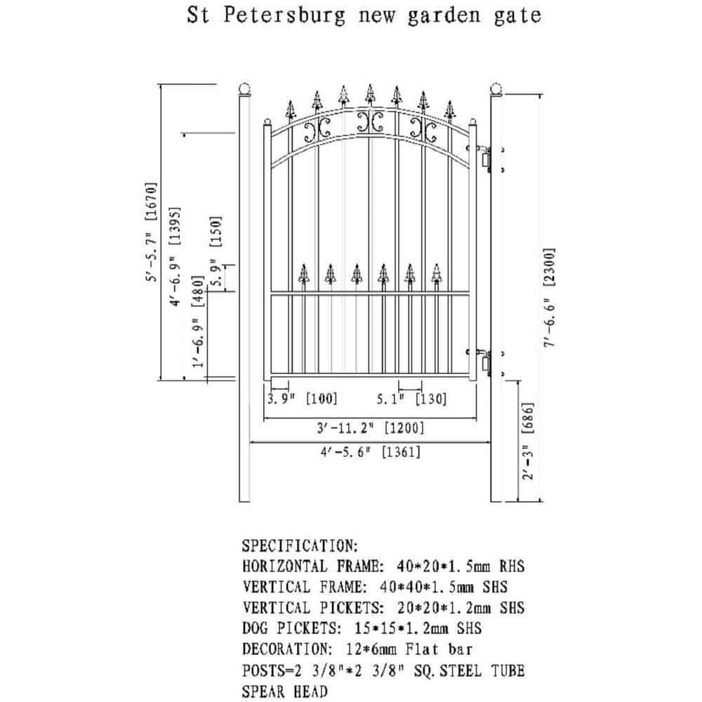 ALEKO St. Petersburg Style 4 ft. x 5 ft. Black Steel Pedestrian Fence Gate