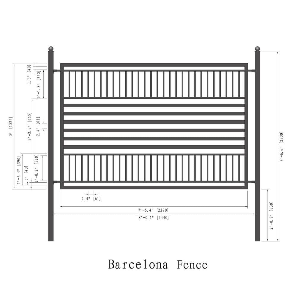 ALEKO 16 ft. x 5 ft. Barcelona Style Security Fence Panels Steel Fence Kit 2-Panel Gate Fence