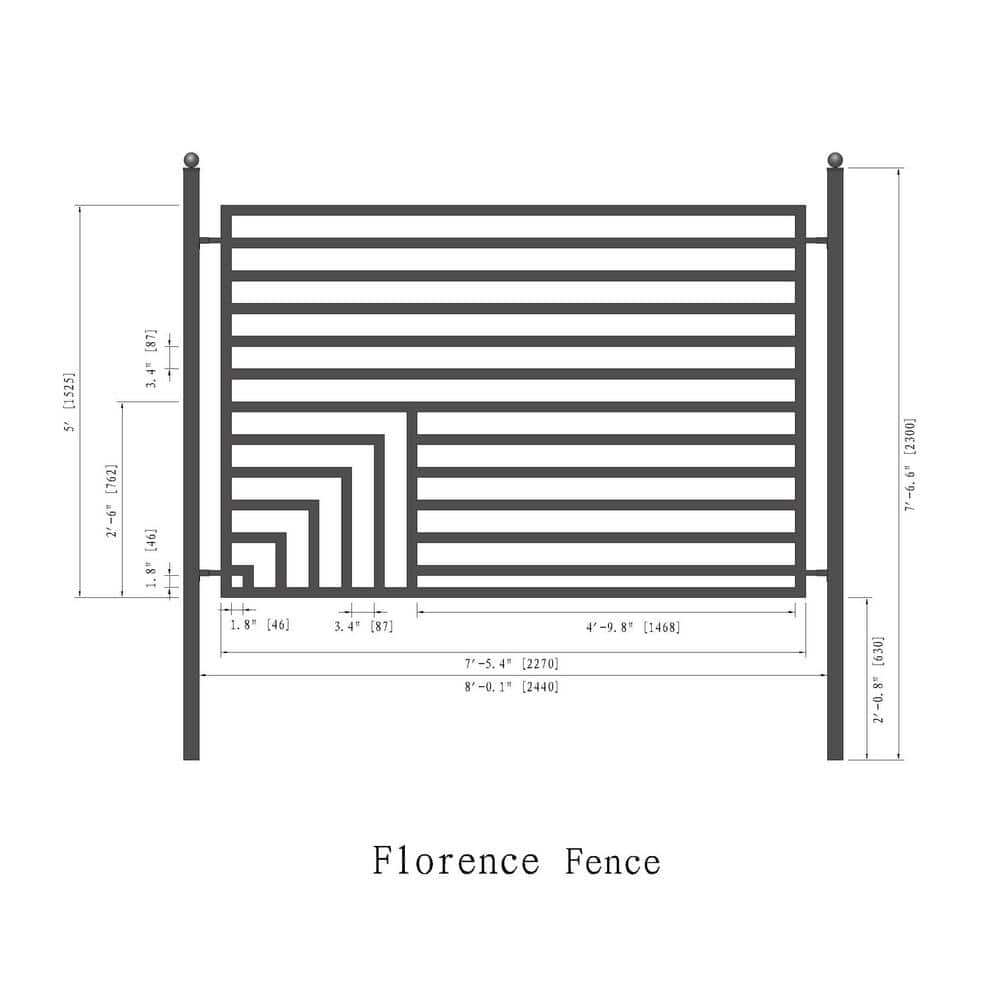 ALEKO 16 ft. x 5 ft. Florence Style Security Fence Panels Steel Fence Kit 2-Panel Gate Fence