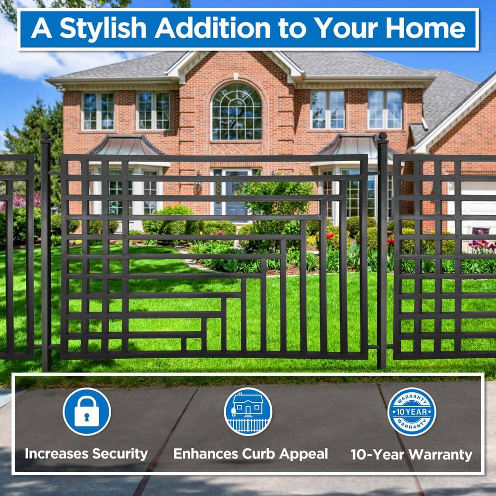 ALEKO 16 ft. x 5 ft. Kyiv Style Security Fence Panels Steel Fence Kit 2-Panel Gate Fence
