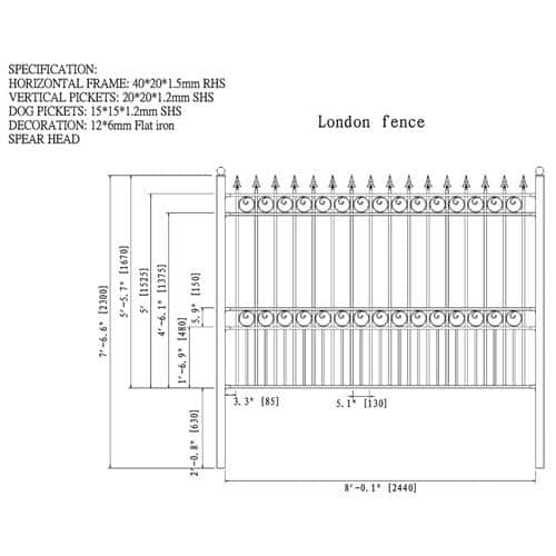 ALEKO 2-Panel Fence Kit London Design 8 ft. x 5 ft. Each Security Fence Panels Steel Fence Kit