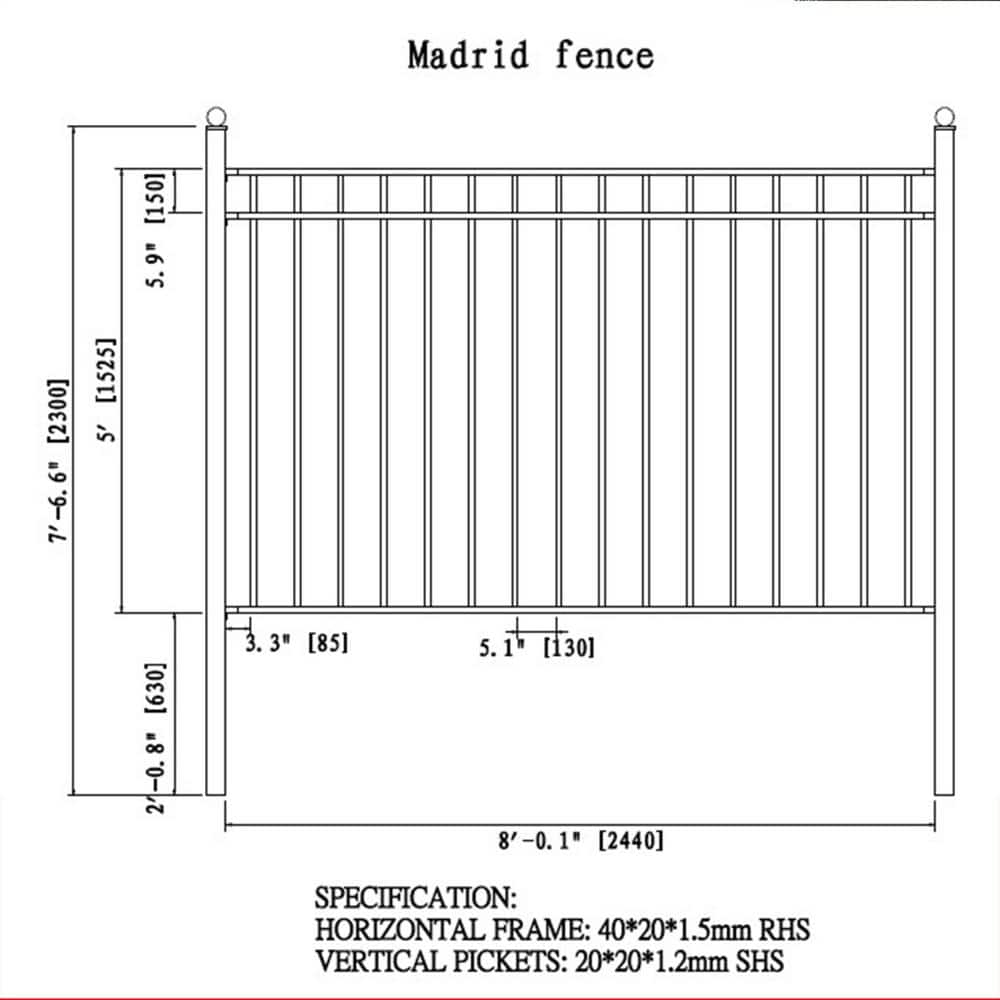 ALEKO 16 ft. x 5 ft. Madrid Style Security Fence Panels Steel Fence Kit 2-Panel Gate Fence