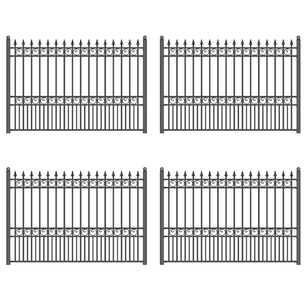 ALEKO 32 ft. x 5 ft. London Style Security Fence Panels Steel Fence Kit 4-Panel Gate Fence
