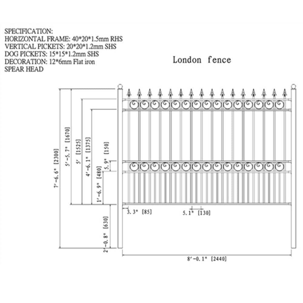 ALEKO 32 ft. x 5 ft. London Style Security Fence Panels Steel Fence Kit 4-Panel Gate Fence