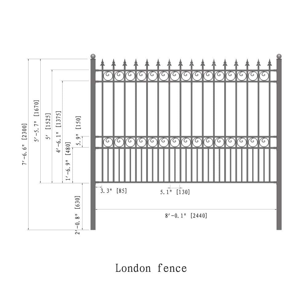 ALEKO London Style 5 ft. x 8 ft. Black Iron Fence Panel