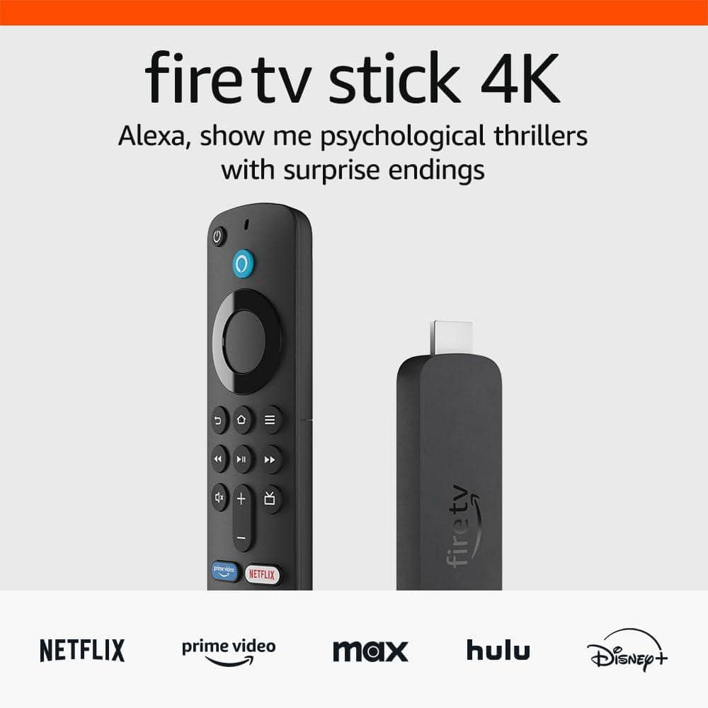 Amazon Fire TV Stick 4K streaming device, includes support for Wi-Fi 6, Dolby Vision/Atmos, free & live TV