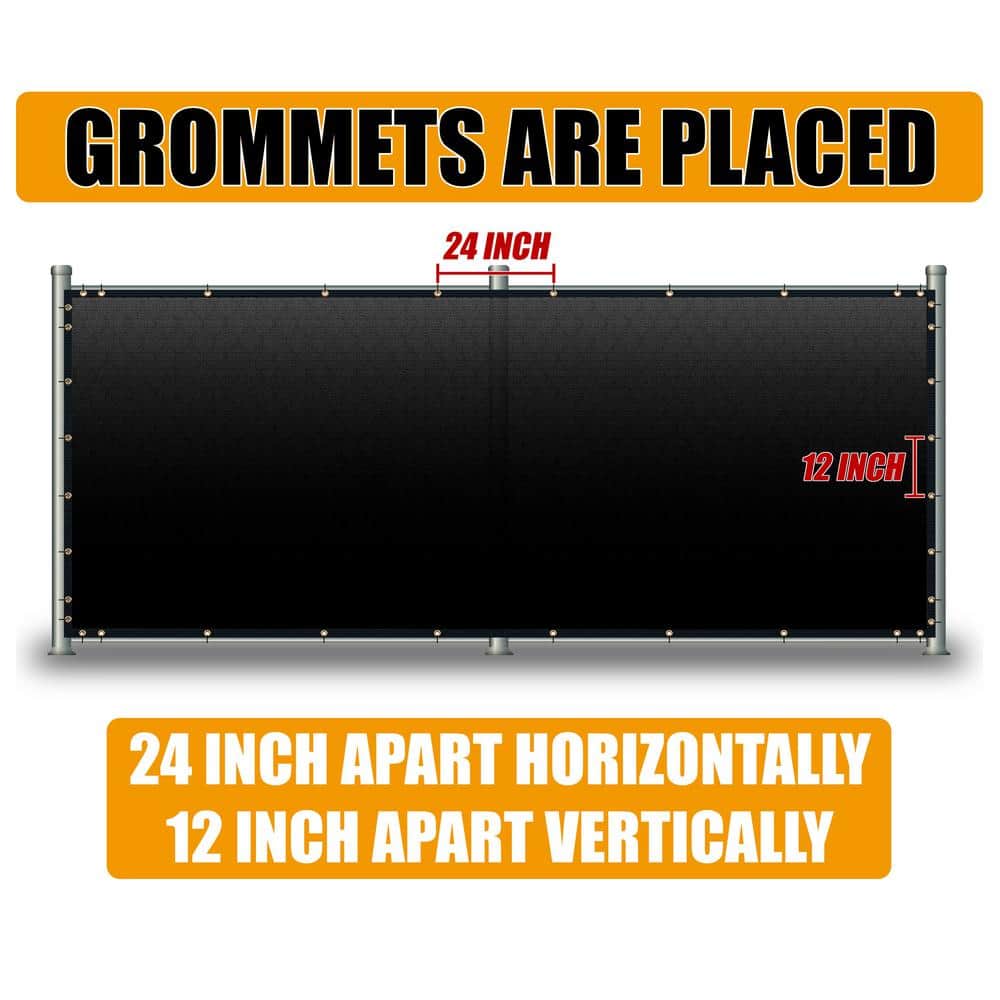 AMGO 6 ft. H x 25 ft. W Black Fence Outdoor Privacy Screen with Black Edge Bindings and Grommets