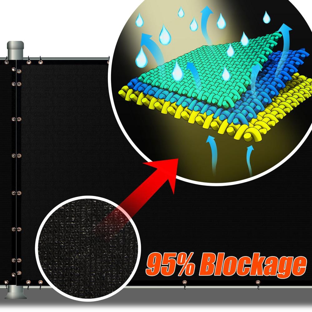 AMGO 6 ft. H x 25 ft. W Black Fence Outdoor Privacy Screen with Black Edge Bindings and Grommets