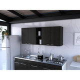 Amucolo 59.05 in. W x 12.4 in. D x 23.62 in. H Black Wood Ready to Assemble Wall Kitchen Cabinet with Shelves and Four Doors