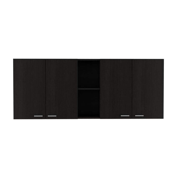 Amucolo 59.05 in. W x 12.4 in. D x 23.62 in. H Black Wood Ready to Assemble Wall Kitchen Cabinet with Shelves and Four Doors