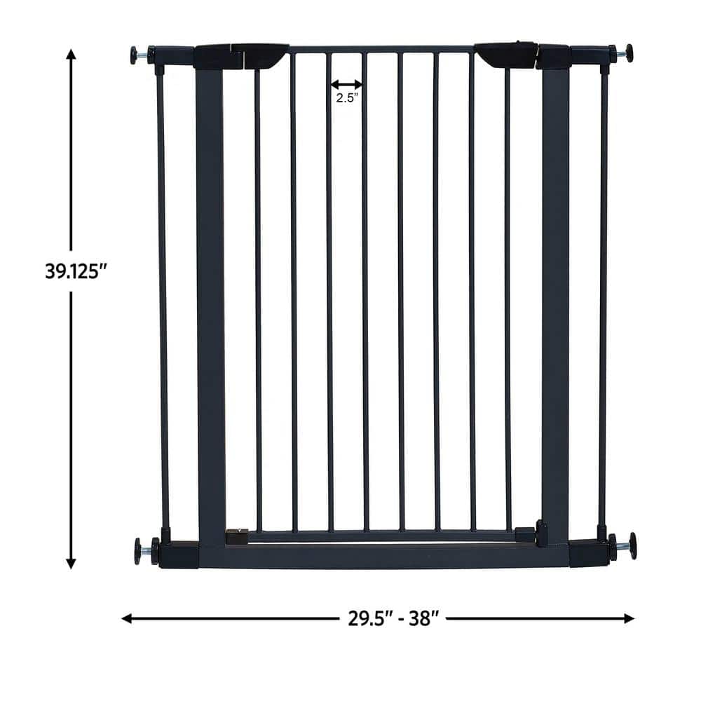 Angel Sar 29-38 in. W x 39 in. H Pressure Mounted Dog Gate, Walk-Through Steel Baby Gate Includes Two 3-Inch-Wide Extensions