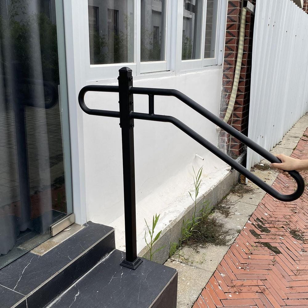 Angel Sar 31.5 in. 9.5 in. L x 35.5 in. H SinglePost WroughtIronHandrails OutdoorStairRailing for 3Steps Garage EntrancePorchBlack