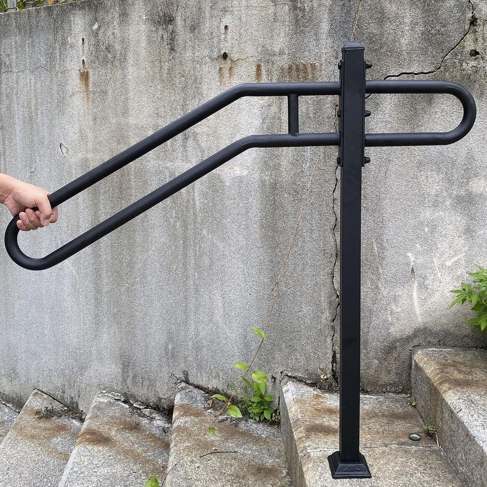 Angel Sar 31.5 in. 9.5 in. L x 35.5 in. H SinglePost WroughtIronHandrails OutdoorStairRailing for 3Steps Garage EntrancePorchBlack