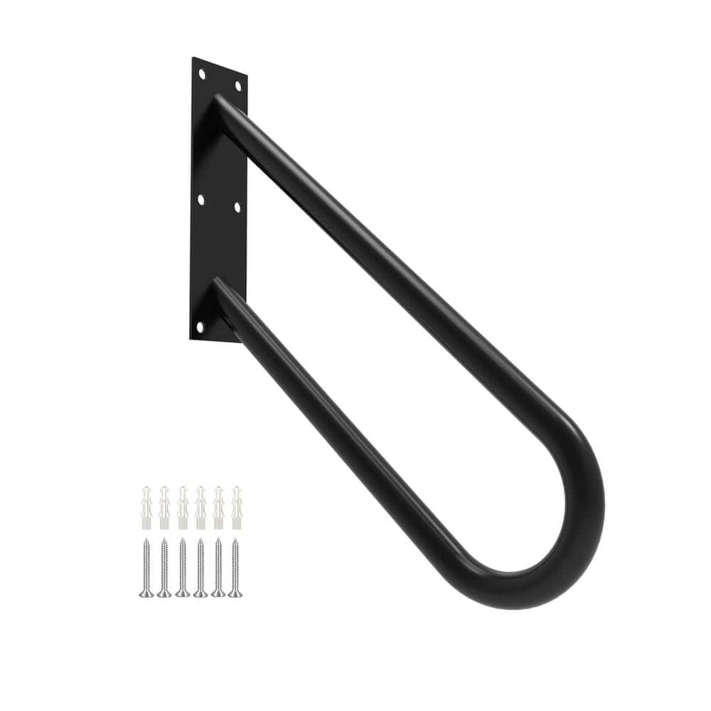 Angel Sar 24 in. Metal Handrails for Outdoor Steps Wall Mount, U-Shaped Handrail with Matte Black Finished for 1-2 Steps