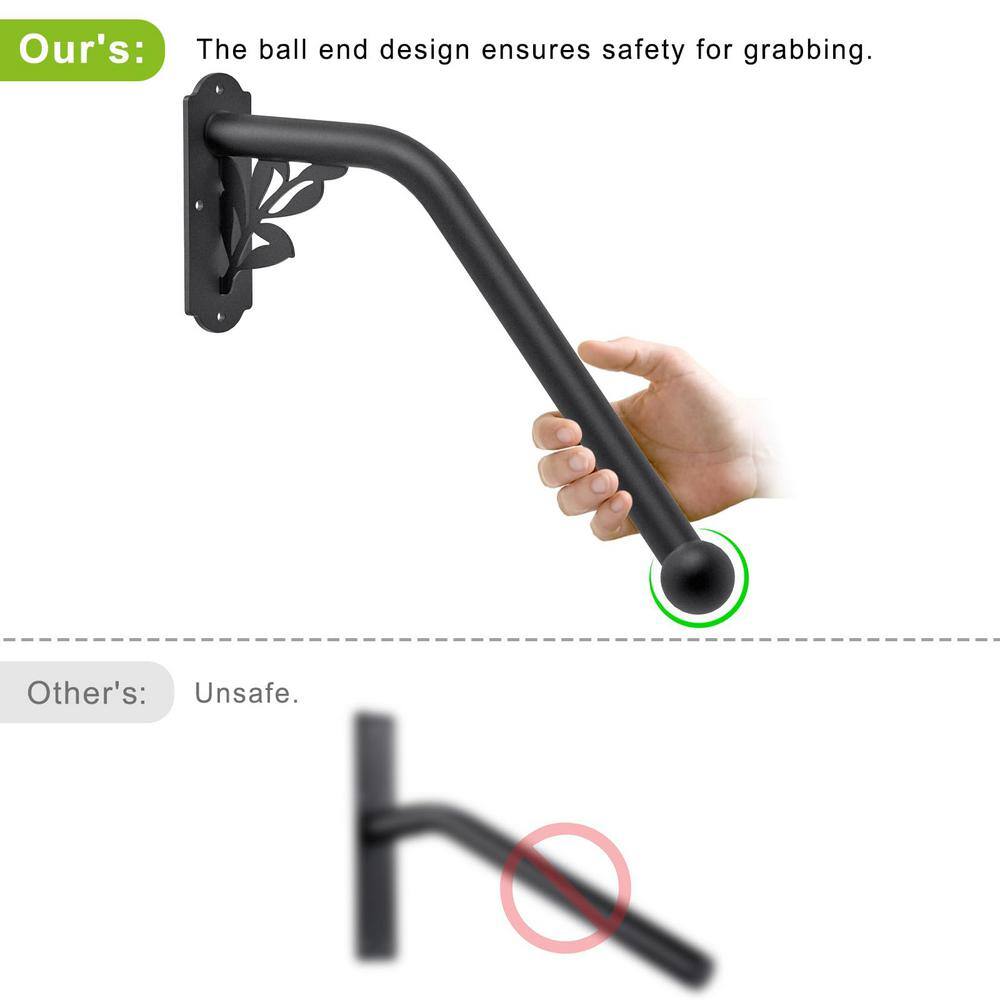 Angel Sar 2 ft. Metal Tree Shaped Fully Welded Handrail Iron Handrail for Outdoor Steps Garage Railing Safety Grab Bar