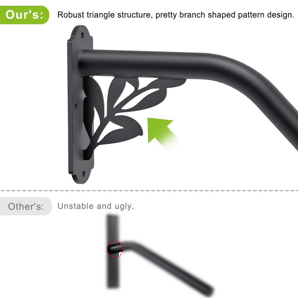 Angel Sar 2 ft. Metal Tree Shaped Fully Welded Handrail Iron Handrail for Outdoor Steps Garage Railing Safety Grab Bar