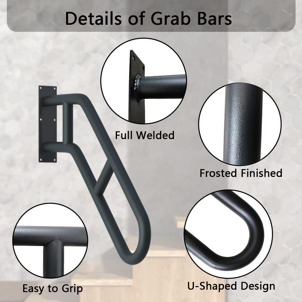 Angel Sar 2.08 ft. Metal Stair Handrails for 1-Steps to 3-Steps, Wall Mounted Safety Grab Bar with 2 Anti-Skid Crossbar (2-Pack)