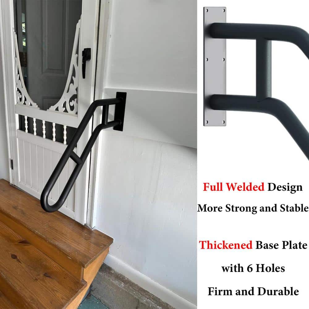 Angel Sar 2.08 ft. Metal Stair Handrails for 1-Steps to 3-Steps, Wall Mounted Safety Grab Bar with 2 Anti-Skid Crossbar (2-Pack)