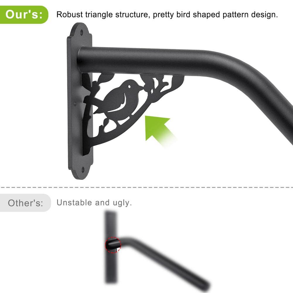 Angel Sar 2 ft. Metal Bird Shaped Fully Welded Handrail Iron Handrail for Outdoor Steps Garage Railing Safety Grab Bar