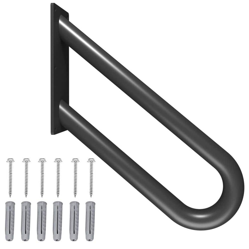 Angel Sar 1.33 ft. Black Metal Heavy-Duty Hand Rails, Non-Slip, 1-2 Step Wall-Mounted Grab Bars for Outdoor Steps
